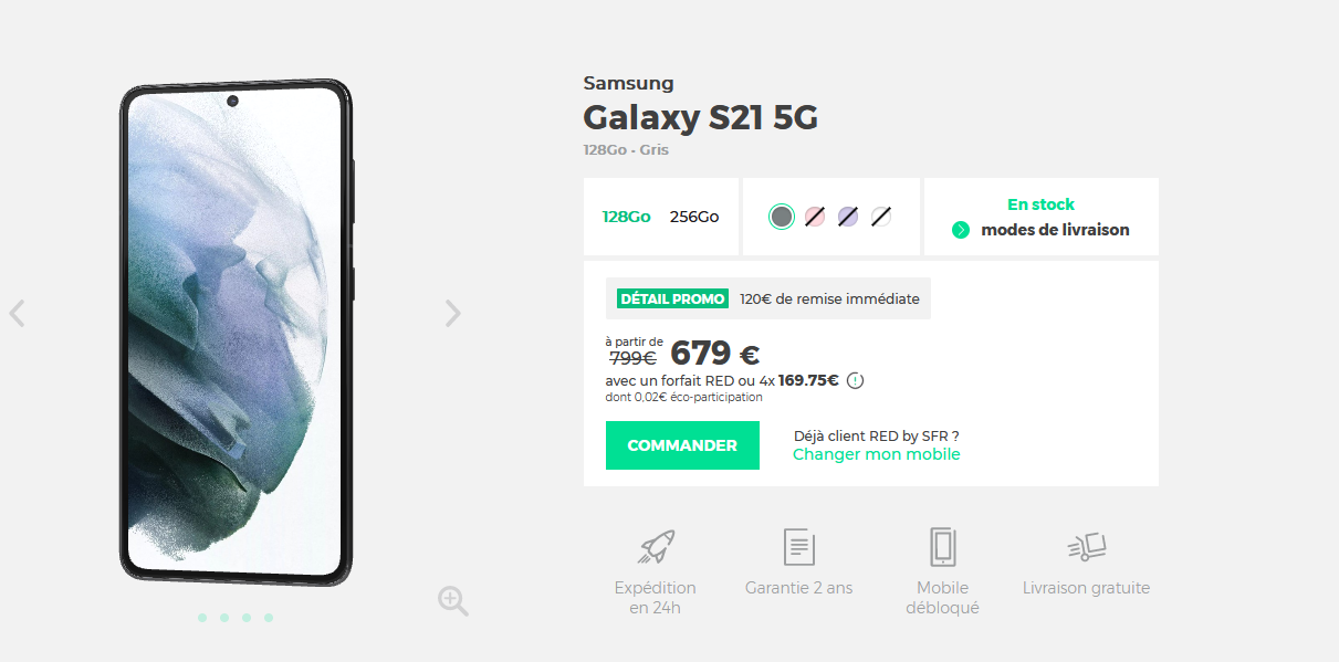120€ de remise sur le Galaxy S21 5G chez RED
