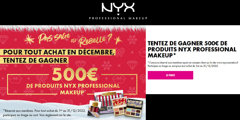 NYX : 500€ de produits NYX à gagner pour tout achat