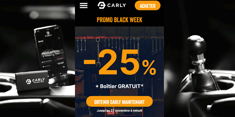 Carly] 25% de réduction + Boîtier OBD GRATUIT* 2023 ~ Black Friday France