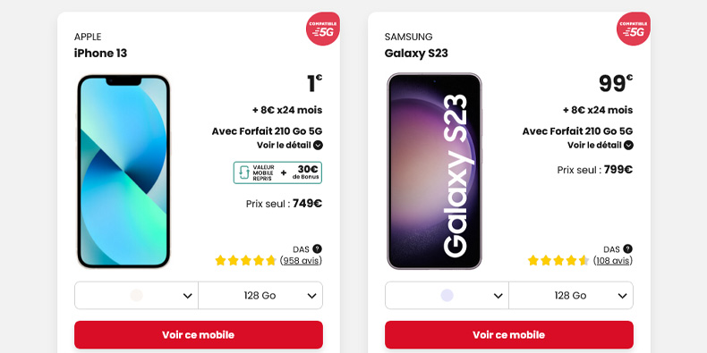 iPhone 13 à 1€ ou Galaxy S23 à 99€ ? Sur lequel de ces smartphones avec forfait SFR allez-vous craquer ?