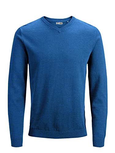 Jack & Jones Pull tricoté col en V pour homme, Bleu classiqu